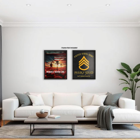 Posterizer 2 pcs-Patriotic Sayings for Soldiers and US Flag-Patriotic & Military Art-Quotes- Decor for Home & Office- unframed wall art...